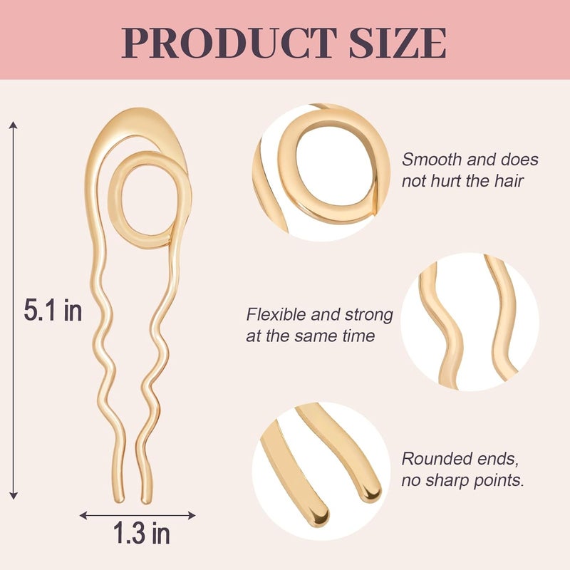 JIRIS 2PCS French Hair Pins Large U-Shaped Pins for Women and Girls Fashion Metal Hair Pin French Twist Hair Pins for Buns, Updos,Stylish and Functional(set7-gold) - Image 2